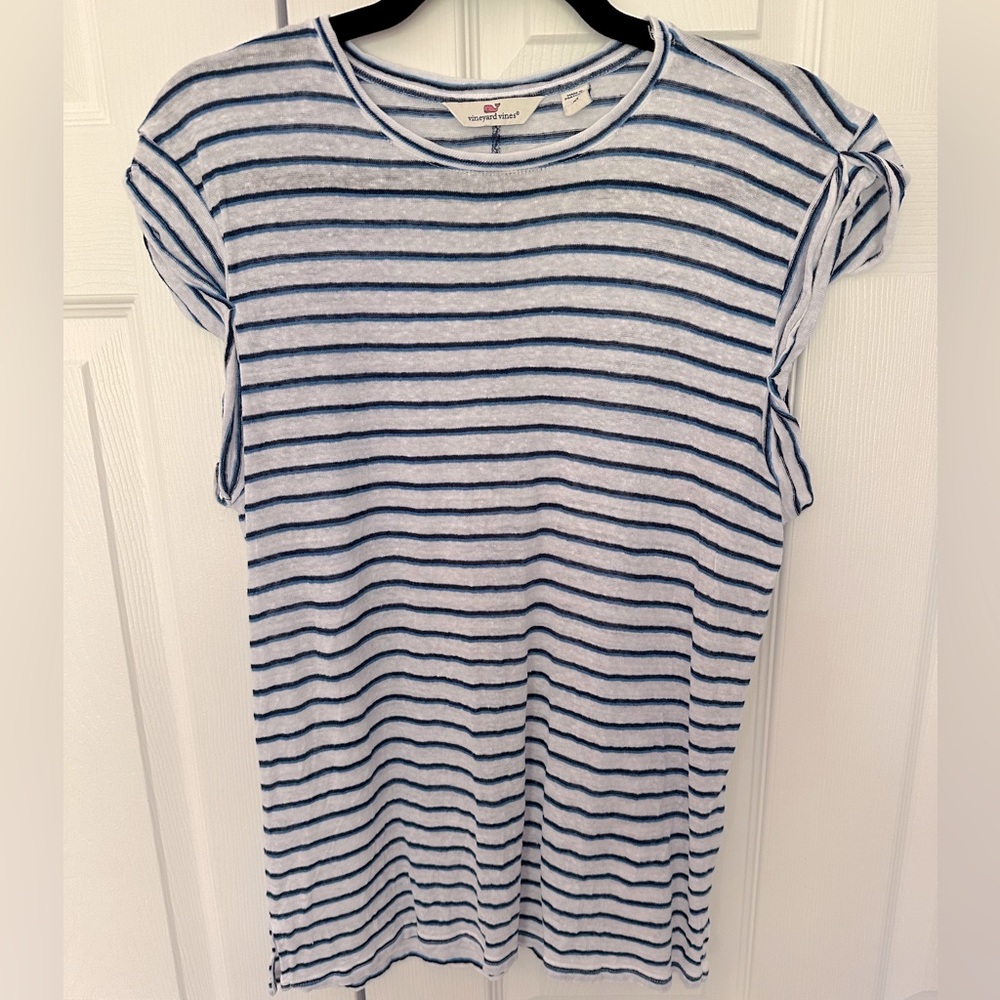 Vineyard Vines Blue and White Striped Short Sleeve Tee